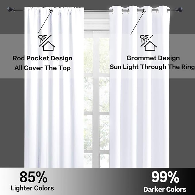 RYB HOME Extra Wide Curtains for Bedroom Living Room 63 inches Long, Thermal Insulated Privacy Drapes for Nursery Home Theater Dining Room, Width 62 by Length 63, Pure White, 2 Panels