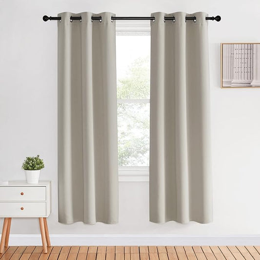 NICETOWN Blackout Curtains for Bedroom, Natural, 34 inches by 70 inches Long Curtains & Drapes for Living Room, Thermal Insulated Window Treatment Draperies for Nursery