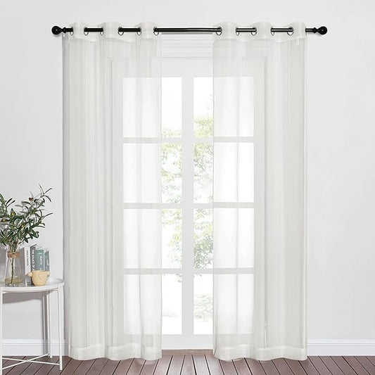 NICETOWN Beige Sheer Curtains Airy & Elegant for Windows, Grommet Top Soft Voile Textured Window Treatments Light Filter for French Door/Bedroom/Living Room, W37 x L84, 1 Pair