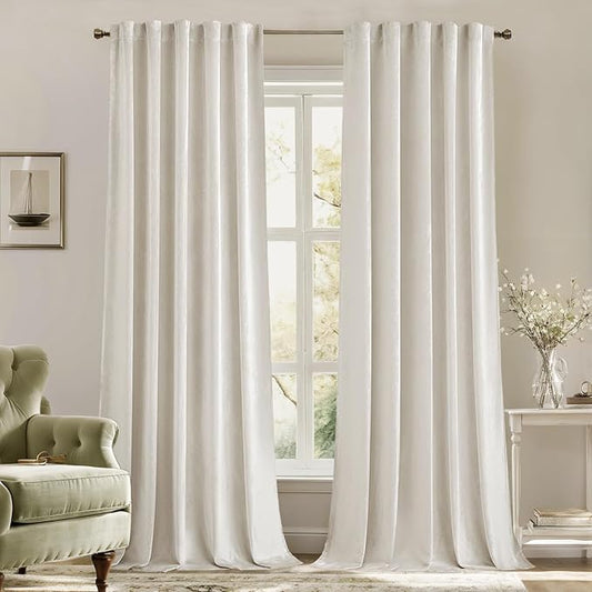 MIULEE Velvet Curtains 90 inches - Luxury Curtains for Bedroom Living Room Thermal Insulated Super Soft Room Darkening Window Drapes Rod Pocket & Back Tab, Ivory, W52 x L90 inches, 2 Panels