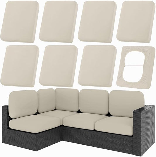 hyha 8Pcs Patio Cushion Covers, Stretch Outdoor Couch Cushion Covers Replacement, Washable Outdoor Chair/Sofa Slipcovers for Patio Furniture Cushions Protector with Elastic Bottom(Taupe,Cover Only)