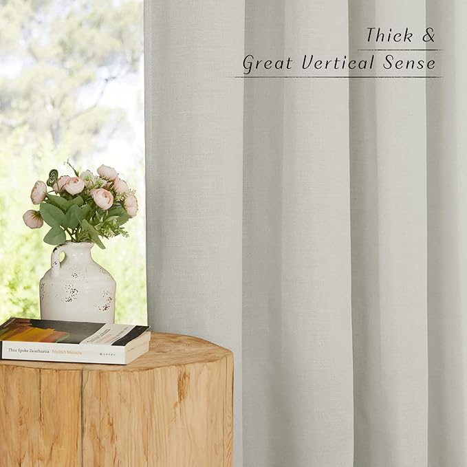 NICETOWN Linen Flax Semi Sheer Curtains 94" Length, Grommet Window Treatments Privacy Added with Light Penetration Vertical Drapes for Loft/Home Office, Gray, W55 x L94, 2 Panels