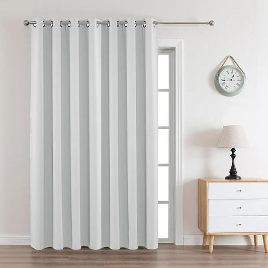 Joydeco White Curtains 90 Inches Long 1 Panel, Thermal Insulated Long Curtains& Drapes 1 Piece, Room Darkening Grommet Drapes for Living Room Bedroom Window (W70 x L90 Inch, Greyish White)