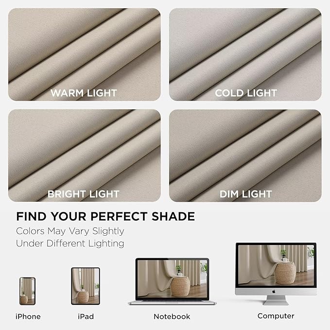Joydeco Blackout Curtains 108 Inches Long 2 Panels Set, Thermal Insulated Long Curtains& Drapes 2 Burg, Room Darkening Drapes for Bedroom Living Room Window (Light Beige, W37 x L108 Inch)