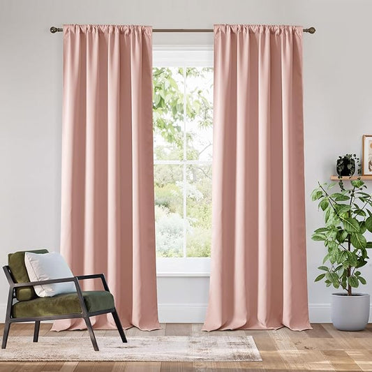 RYB HOME Bedroom Blackout Curtains 84 inches Long, 100% Blackout Thermal Insulated Noise Reducing Curtains for Living Room Nursury, 42 inches Wide by 84 inches Long, Peach Pink