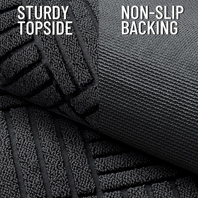 OLANLY Front Door Mat Outside Entrance 35x23, Absorbent, Heavy Duty Sturdy Natural Rubber Doormat Indoor Outdoor, Stain and Fade Resistant, Non-Slip Low Profile Floor Mat for Entryway, Black Diamond