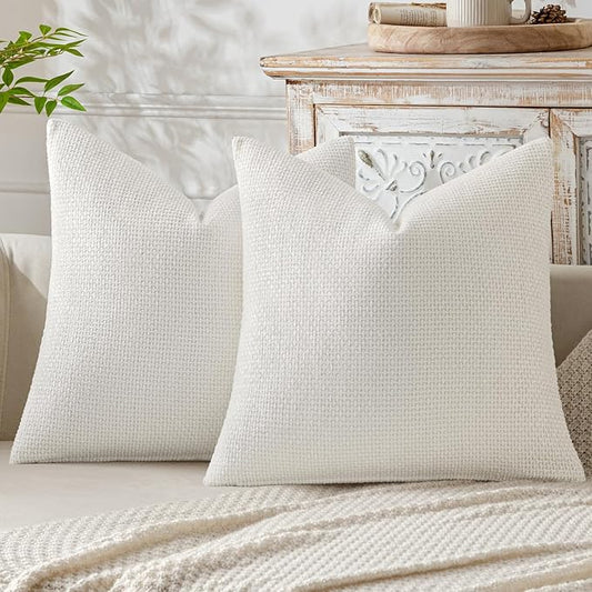 MIULEE Pack of 2 Couch Throw Pillow Covers 20x20 Inch Neutral Pure White Modern Boho Accent Decorative Pillow Covers Soft Chenille Farmhouse Cushion Covers for Home Decor Bed Sofa Living Room
