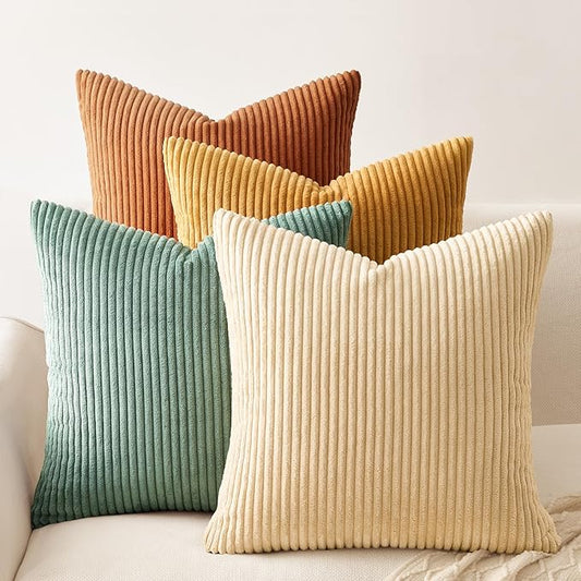 Topfinel Decorative Throw Pillow Covers Cushion Cases, Set of 4 Soft Velvet Modern Double-Sided Designs, Mix and Match for Home Decor, Pillow Inserts Not Included (12x12 inch, Orange/Teal)
