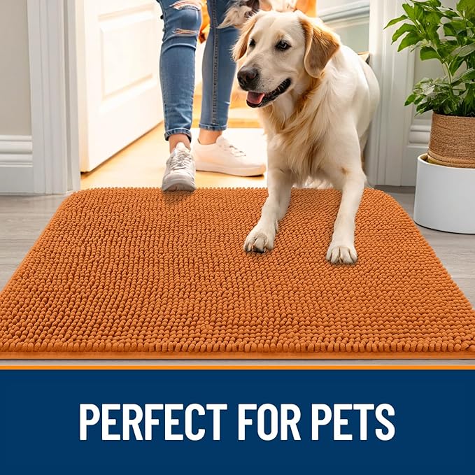 OLANLY Dog Door Mat for Muddy Paws 47x17, Absorbs Moisture and Dirt, Absorbent Non-Slip Washable Doormat, Quick Dry Chenille Mud Mat for Dogs, Entry Indoor Entryway Carpet for Inside Floor, Clay