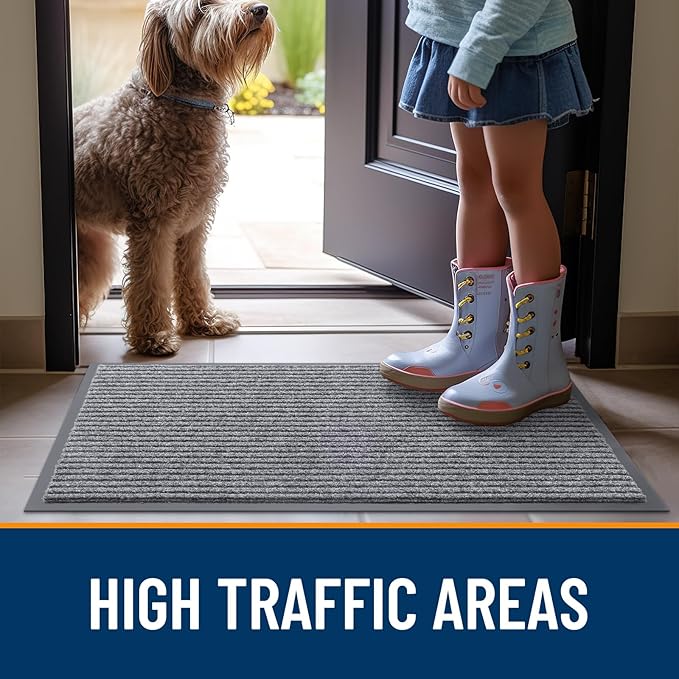 OLANLY Front Door Mat Indoor Outdoor Entrance, 2-Pack 59 x 34 Inch, Waterproof Heavy Duty Doormat, Fade Resistant, Low Profile, Easy Clean Patio Porch Welcome Floor Mats for Entry, Light Gray