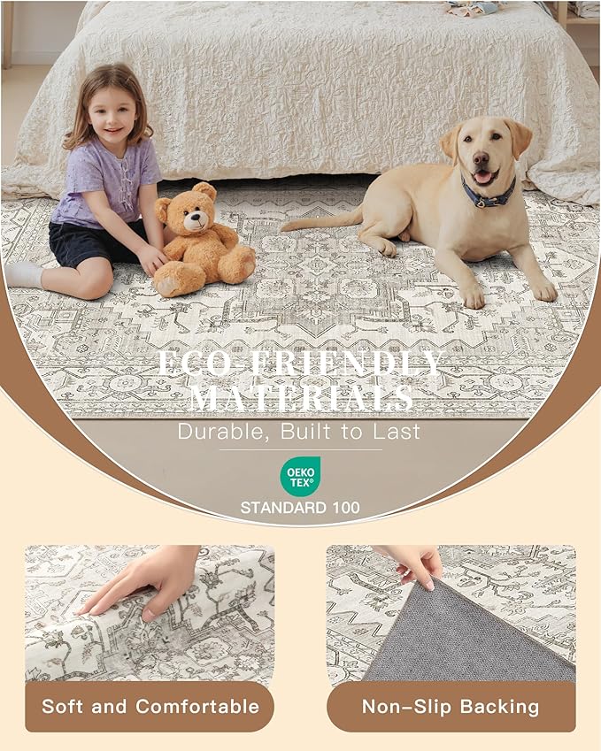 Madane Hallway Runner Rug - 2x5 Rug Runner Washable Runner Rugs Non-Slip Low-Pile Kitchen Runner Rug Laundry Room Rug Throw Carpet for Entrance Bedroom Living Room (2'x5', Beige/Brown)