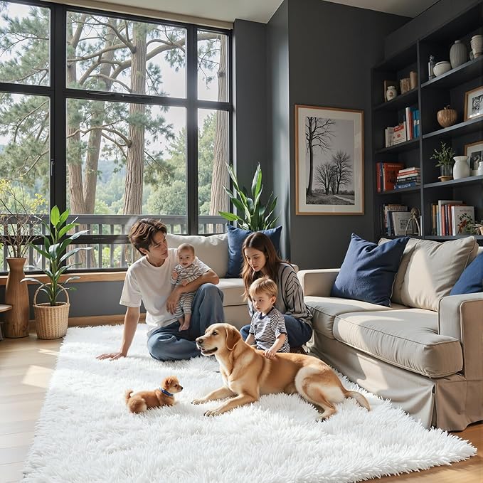 Rugs for Living Room 5x8, Alfombras para Salas Fluffy Shag Large Fuzzy Plush Soft Area Rug, Shaggy Carpets for Bedroom, Kids Boys Girls Home Decor Aesthetic(5 x 8, White)