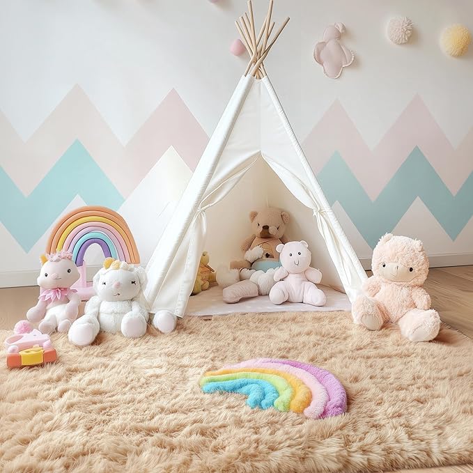 OLANLY 4x12 Area Rugs for Living Room Bedroom, Machine Washable Soft Fluffy Shaggy Bedside Rug, Indoor Floor Carpet for Kids Girls and Boys, Dorms, Nursery Rooms, Home Decor Aesthetic, Beige