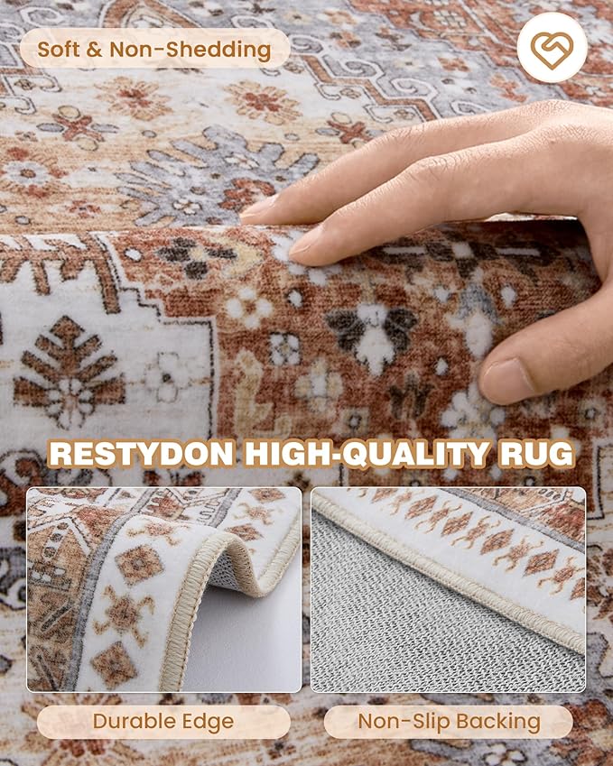 3x8 Runner Rug Non Slip Washable for Entryway, Front Porch, Vintage Hallway Runner for Laundry Room, Bedroom, Stain Resistant Thin Indoor Kitchen Mats for Floor(Orange,3'x8')