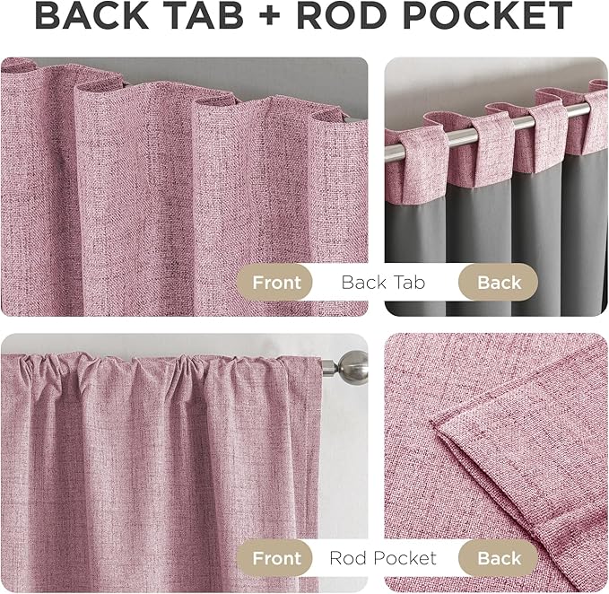 Joydeco Blackout Curtains for Bedroom - 100% Light Blocking 2 Panels Set Pink Drapes 42" W x 96" L, Thermal Insulated Room Darkening Curtains, Linen Textured for Living Room, Rod Pocket & Back Tabs