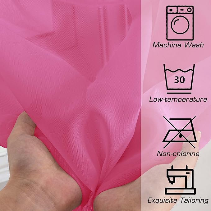 OWENIE Hot Pink Kitchen Sheer Curtains for Bedroom Living Room 45 Inch Length, Bedroom, Soft Solid Light Filtering Voile Short Sheer Curtain for Small Window, 42" W x 45" L, Hot Pink