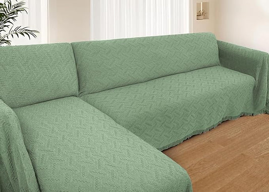 HOMERILLA Sectional Couch Covers for Sectional Sofa L Shaped Sofa Cover Blanket 2 Pieces L Shape Furniture Protector for Pets Dogs(Sage, Large)