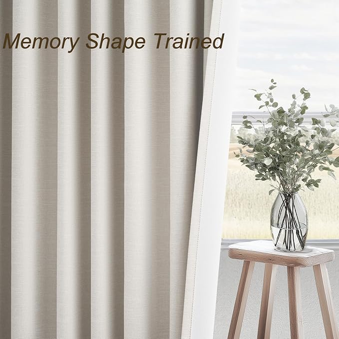 Topfinel 100% Blackout Curtains 90 Inches Long for Living Room 2 Panels Set Thick Linen Texture Energy Saving Curtain Window Coverings Hook Belt Pleated Drapes Aesthetic Bedroom(W40 xL90,Birch)