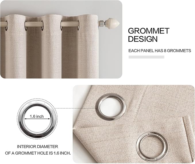 MIULEE 100% Blackout Linen Textured Curtains for Bedroom 104 Inches Extra Long Thermal Insulated Natural Beige Grommet Room Darkening Curtains & Drapes Luxury for Living Room Nursery (2 Panels)