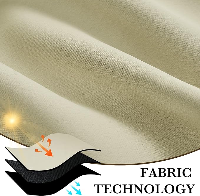 RYB HOME 100% Blackout Short Curtains for Small Window, Thermal Insulated Total Room Darkening Noise Reducing Curtains for Kitchen Bathroom Basement, 34 inches Wide by 45 inches Long, Beige
