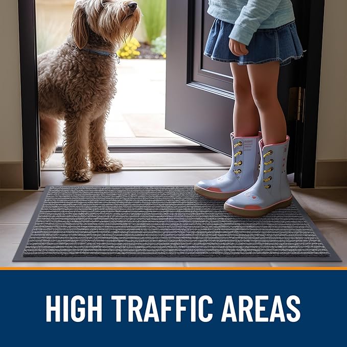 OLANLY Front Door Mat Indoor Outdoor Entrance, 2-Pack 47 x 32 Inch, Waterproof Heavy Duty Doormat, Fade Resistant, Low Profile, Easy Clean Patio Porch Welcome Floor Mats for Entry, Grey