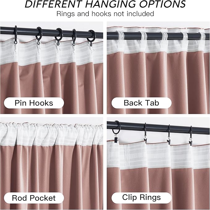 RYB HOME Dusty Pink Velvet Curtains 72 inches with Hook Belt, Soft Fabric Room Darkening Thermal Insulated Luxurious Home Decor Curtains for Living Room Bedroom, W 52" x L 72", 2 Panels Set