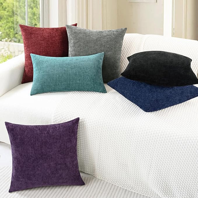 CaliTime Christmas Throw Pillow Covers Decorative 18 X 18 Inches Pack of 2 Cozy Chenille Cushion Cases for Couch Sofa Bed Living Room Home Burgundy