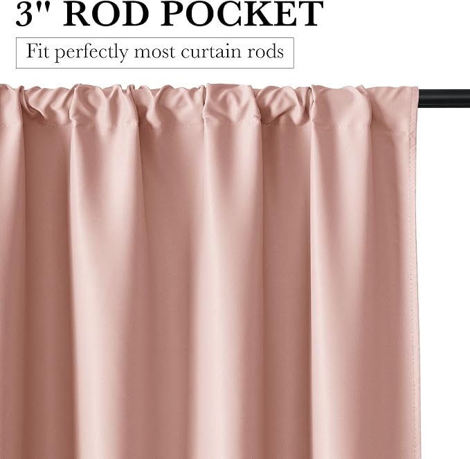 RYB HOME 100% Blackout Short Curtains for Small Window, Thermal Insulated Total Room Darkening Noise Reducing Curtains for Kitchen Bathroom Basement, 42 inches Wide by 48 inches Long, Peach Pink