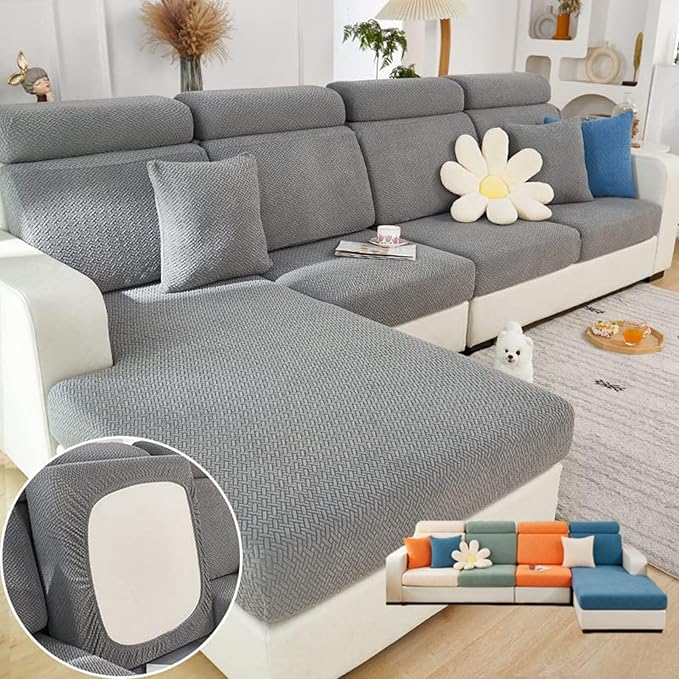 Soothing Home Sofa Covers, Sofa Hero Covers, Wear-Resistant Universal Couch Covers Washable Stretch Sectional Couch Cushion Covers (Grey,Large Double Seat Cover)