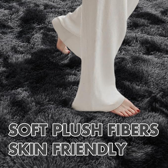 5x8 Ft Large Shag Rugs for Bedroom Living Room Decor for Men Boys, Tie Dyed Ultra Soft Fluffy Furry Area Rug for Indoor Floor, Aesthetic Carpet for Home Decor (Dark Grey)