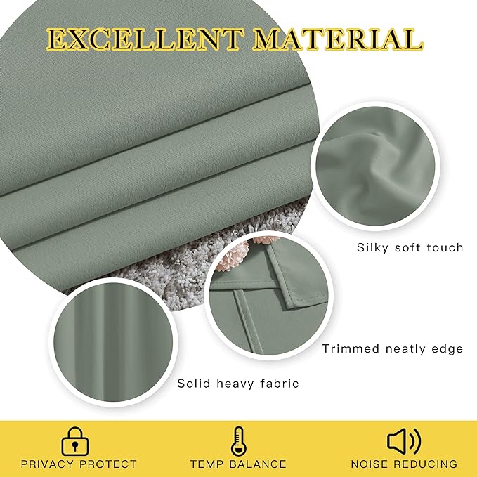 NICETOWN Sage Green Blackout Curtains & Drapes for Bedroom - Room Darkening Energy Saving Thermal Insulated Grommet Voice Reducing Window Treatments for Living Room (1 Pair, W46 x L72)
