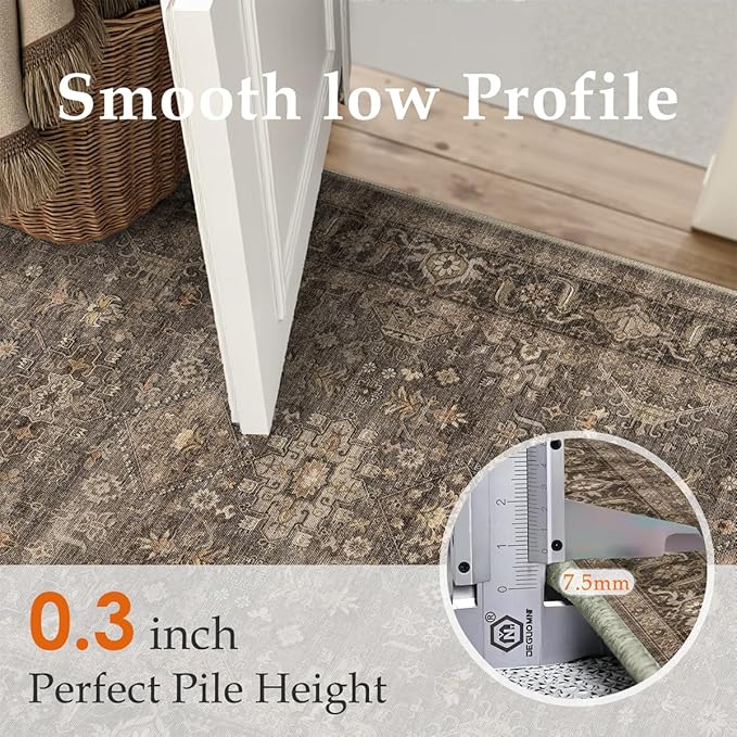 4x5 Washable Area Rug for Living Room Bedroom Vintage Brown Soft Low Pile Carpet Traditional Retro Non Slip Throw Rug for Dining Room Entryway Indoor Dorm Kitchen