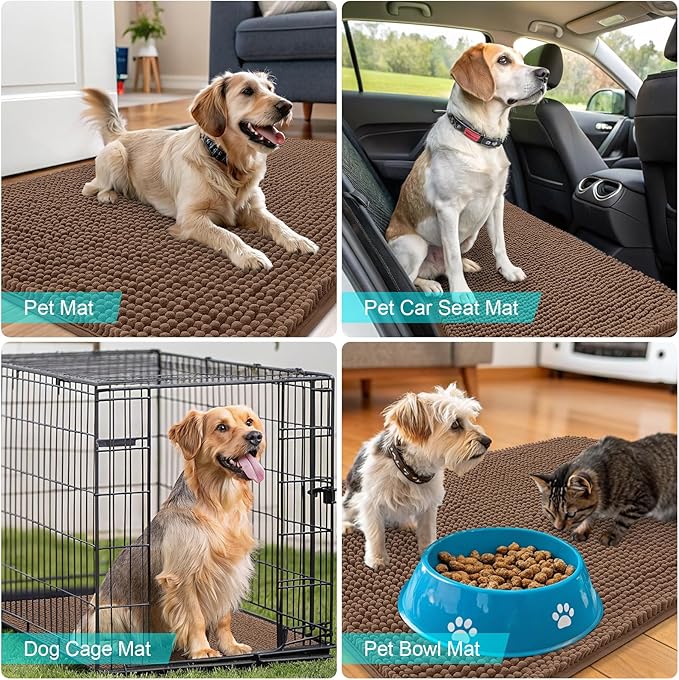 OLANLY Dog Door Mat for Muddy Paws 40x32, Absorbs Moisture and Dirt, Absorbent Non-Slip Washable Doormat, Quick Dry Chenille Mud Mat for Dogs, Entry Indoor Entryway Carpet for Inside Floor, Mocha