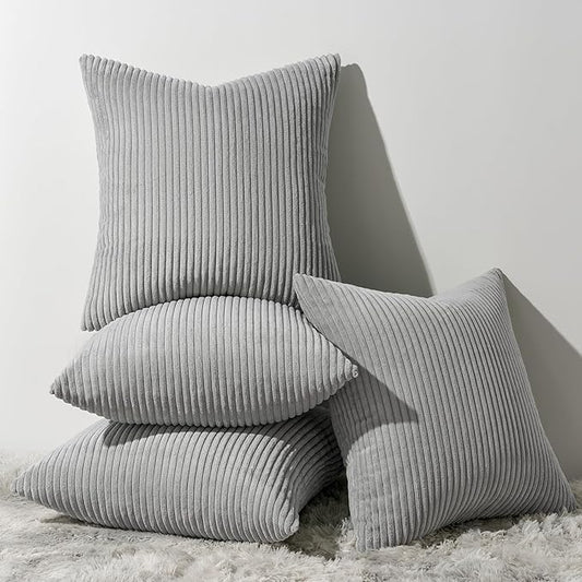 Topfinel Decorative Light Grey Throw Pillow Covers Cushion Cases, Set of 4 Soft Velvet Modern Double-Sided Designs, Mix and Match for Home Decor, Pillow Inserts Not Included (18x18 inch)