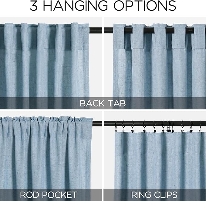 Nanspring Blue Semi Sheer Linen Curtains 84 inch Length for Living Room Back Tab Modern Farmhouse Coastal Decor Stone Dusty Blue Cotton Textured Gauze Curtains for Dining Room Bedroom Blue Grey