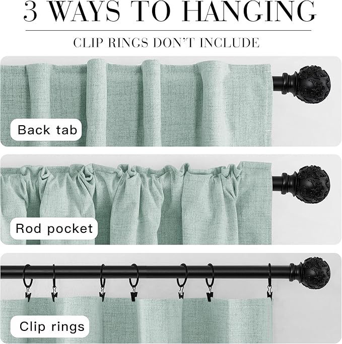 RYB HOME 100% Blackout Linen Textured Curtains 90 inches Long, Thermal Insulating Privacy Energy Saving for Bedroom Living Room Window Office Theater Baby Nursery, W 52 x L 90 in, Aqua, 2 Panels