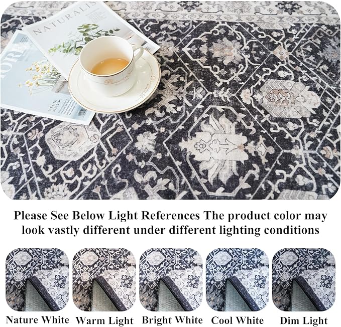 Hallway Washable Runner Rug - 2x10 Kitchen Rugs Entryway Rug Runner Vintage Soft Floor Mat Non Slip Indoor Farmhouse Carpet for Bathroom Living Room Bedroom(2 X 10, Black)