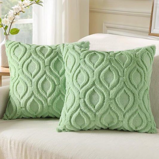 decorUhome Summer Throw Pillow Covers 26x26 Inch Set of 2, Soft Plush Faux Wool Light Sage Green Solid Couch Pillow Covers, Accent Euro Sham Farmhouse Square Pillow Cases for Sofa Bed Living Room