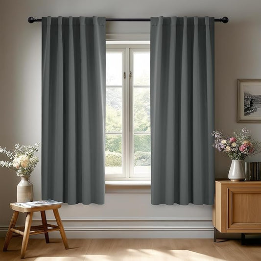 Deconovo Blackout Curtains, Thermal Insulated, W38 x L45 2 Panels, Back Tab, Machine Washable, Room-Darkening Drapes for Bedroom/Living Room Dark Grey