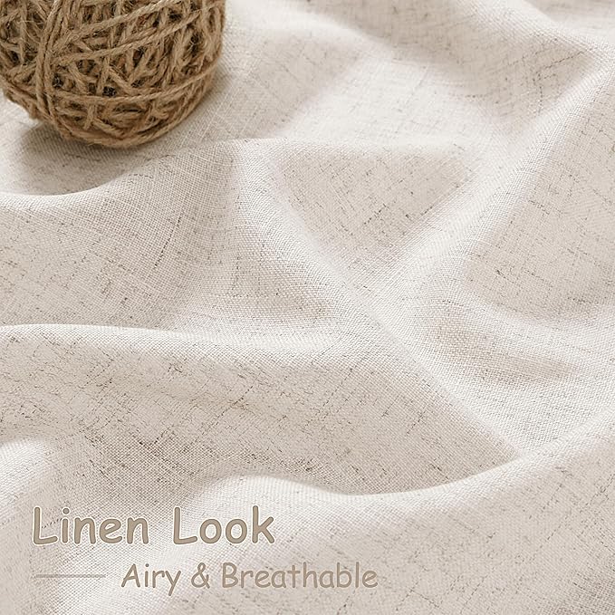 Beige Linen Sheer Curtains 102 Inches 2 Panels Set Back Tab Rod Pocket Extra Long Semi Sheer Light Filter Vintage Curtain Drapes Room Decor Aesthetic Curtains for Living Room High Window 42x102