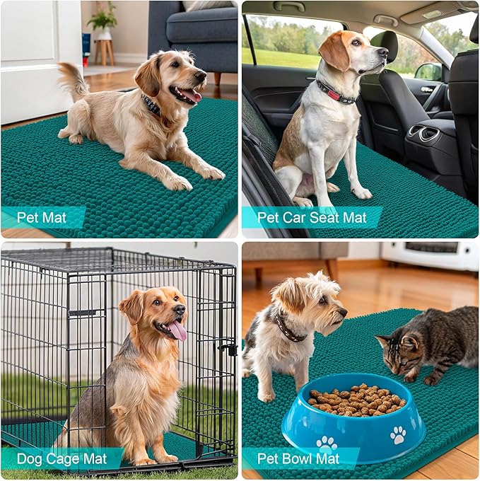 OLANLY Dog Door Mat for Muddy Paws 34x21, Absorbs Moisture and Dirt, Absorbent Non-Slip Washable Doormat, Quick Dry Chenille Mud Mat for Dogs, Entry Indoor Entryway Carpet for Inside Floor, Lake Blue