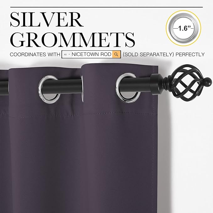 NICETOWN Greyish Purple Blackout Curtains 120 inches Length for Living Room, 2 Panels, 55" Wide, Thermal Insulated Long Drapes for Large Window