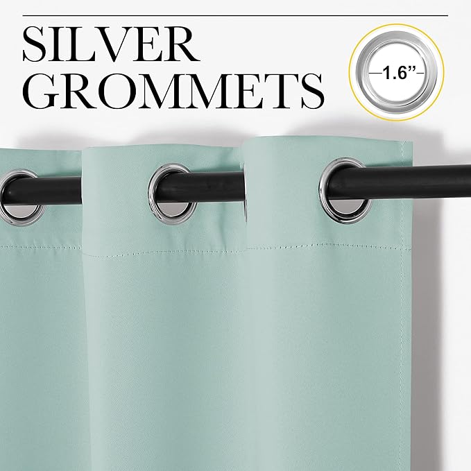 NICETOWN Aqua Blue Kitchen Blackout Short Curtain Panels for Bedroom, 2 Panels, W42 x L45 -Inch, Thermal Insulated Grommet Top Blackout Draperies and Drapes