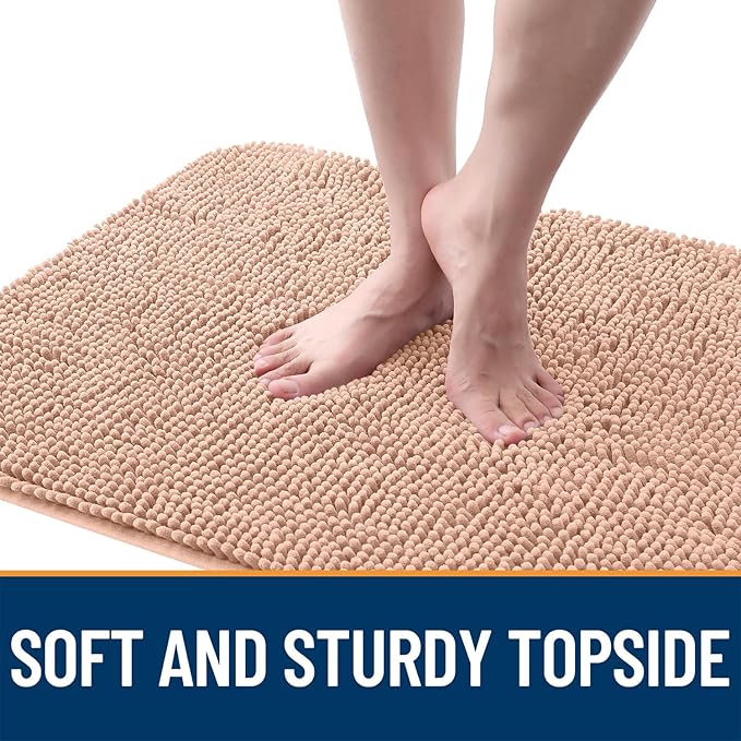 OLANLY Dog Door Mat for Muddy Paws 45x27, Absorbs Moisture and Dirt, Absorbent Non-Slip Washable Doormat, Quick Dry Chenille Mud Mat for Dogs, Entry Indoor Entryway Carpet for Inside Floor, Peach