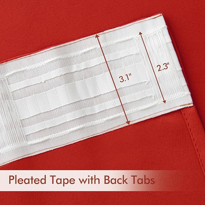 MIULEE Christmas Red Back Tab Blackout Curtains 102 Inch Long 2 Panels Set for Living Room Bedroom, Rod Pocket/Pinch Pleated Thermal Insulated Room Darkening Light Blocking Floor to Ceiling Drapes