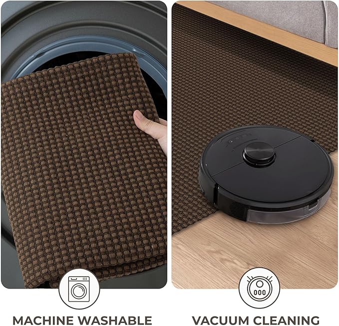 KOZYFLY Long Runners for Hallways 2.6x12 ft Washable Kitchen Runner Non Slip Rubber Backed Hallway Rugs Cotton Entryway Runner Rug Floor Carpet for Indoor Hall, Backdoor, Kitchen, Reddish Brown/Coffee