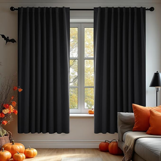 Deconovo Blackout Curtains, Thermal Insulated, W70 x L84 2 Panels, Back Tab, Machine Washable, Room-Darkening Drapes for Bedroom/Living Room Black