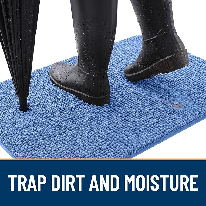 OLANLY Dog Door Mat for Muddy Paws 35x24, Absorbs Moisture and Dirt, Absorbent Non-Slip Washable Doormat, Quick Dry Chenille Mud Mat, Entry Indoor Entryway Carpet for Inside Floor, Cornflower Blue