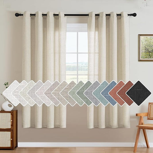 H.VERSAILTEX Living Room Linen Curtains Home Decorative Nickel Grommet Curtains Privacy Added Energy Saving Light Filtering Window Treatments Draperies for Bedroom, Ivory, 2 Panels, 52 x 72 - Inch