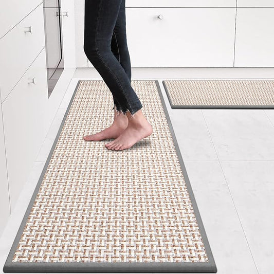 eqivei Kitchen Rugs and Mats Non Skid Washable Set of 2 PCS, Absorbent Runner Rugs for Kitchen, Front of Sink, Kitchen Mats for Floor, 17.3"x 47"+17.3"x 29" (Gray)